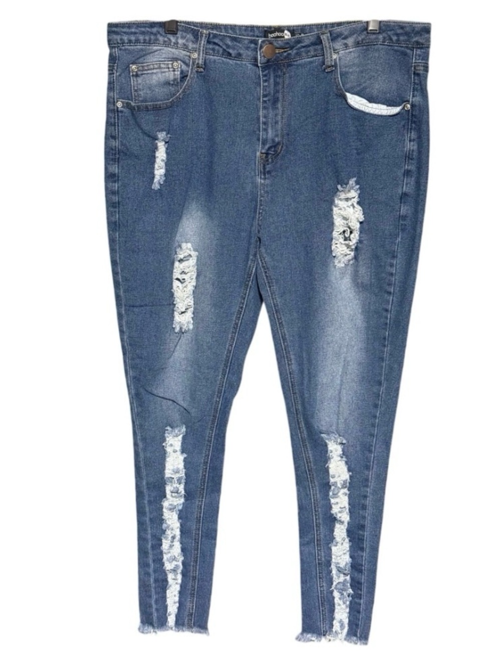 Boohoo Distressed Blue Women's Jeans - High Waist Slim Fit size 14